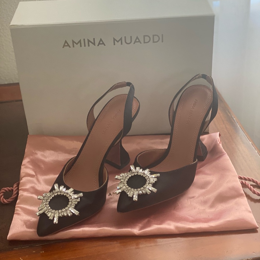 *SOLD* AMINA MUADDI | Black satin begum slingback - Picture 5 of 10